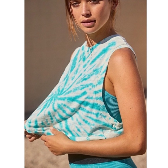 Free People Tops - NWT FREE PEOPLE Love Muscle Tank Tie Dye turquoise